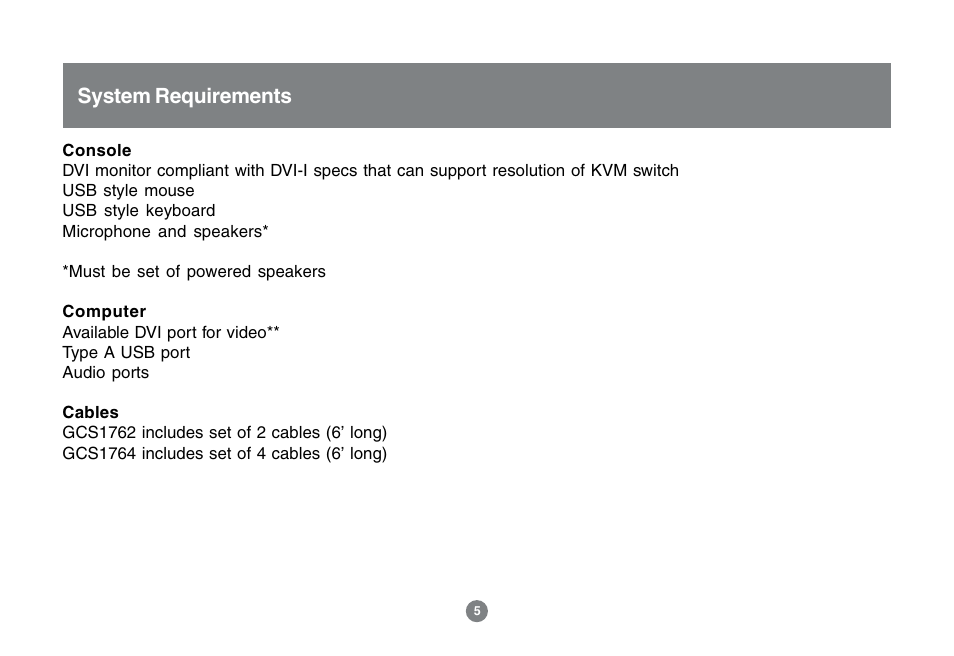 System requirements | IOGear MINIVIEW GCS1762 User Manual | Page 8 / 46
