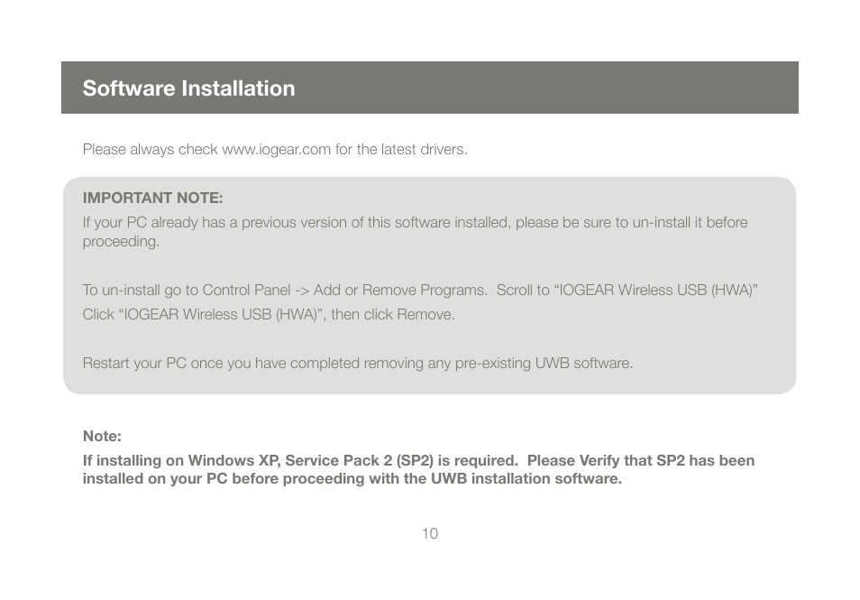 Software installation | IOGear Wireless USB Hub and Adapter Kit GUWH204KIT User Manual | Page 10 / 40