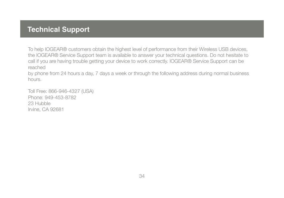 Technical support | IOGear Wireless USB Hub and Adapter Kit GUWH204KIT User Manual | Page 34 / 40