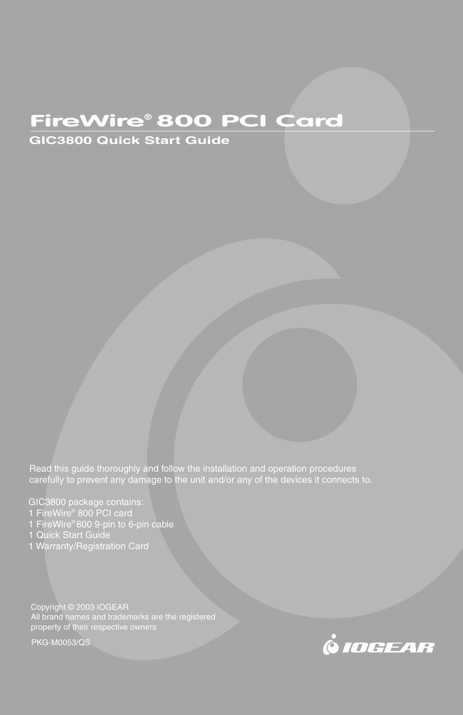 IOGear FireWire 800 GIC3800 User Manual | 8 pages