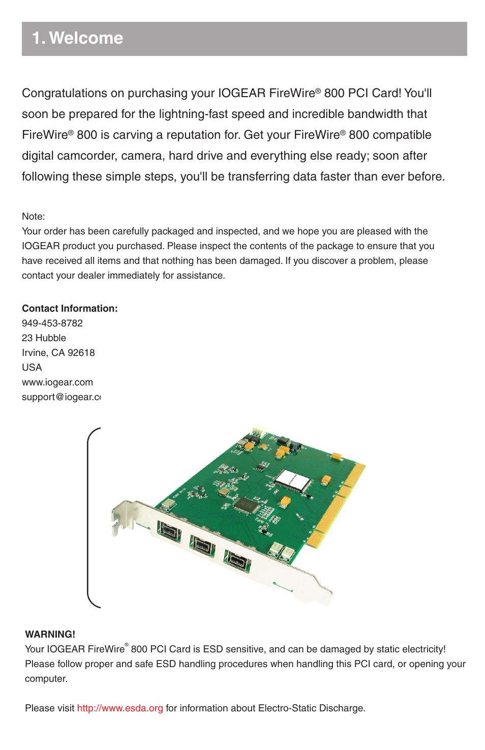 Welcome, 800 is carving a reputation for. get your firewire | IOGear FireWire 800 GIC3800 User Manual | Page 2 / 8