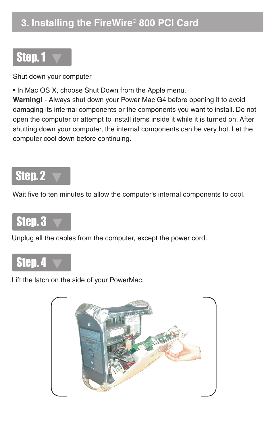 Step. 1, Step. 3, Step. 4 | Step. 2 | IOGear FireWire 800 GIC3800 User Manual | Page 4 / 8