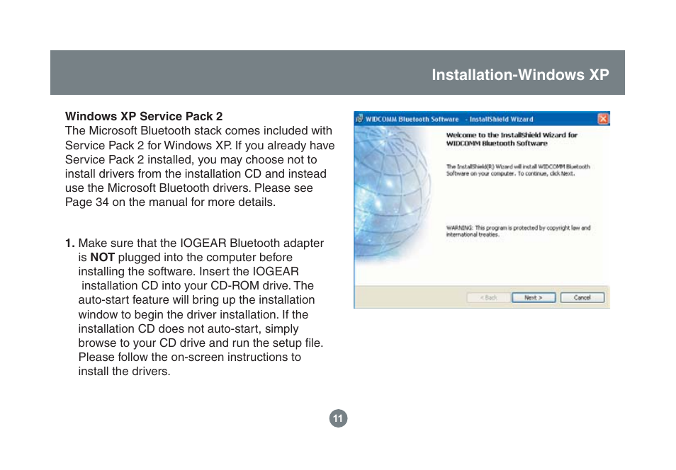 Installation-windows xp | IOGear GBU221/321 User Manual | Page 11 / 60