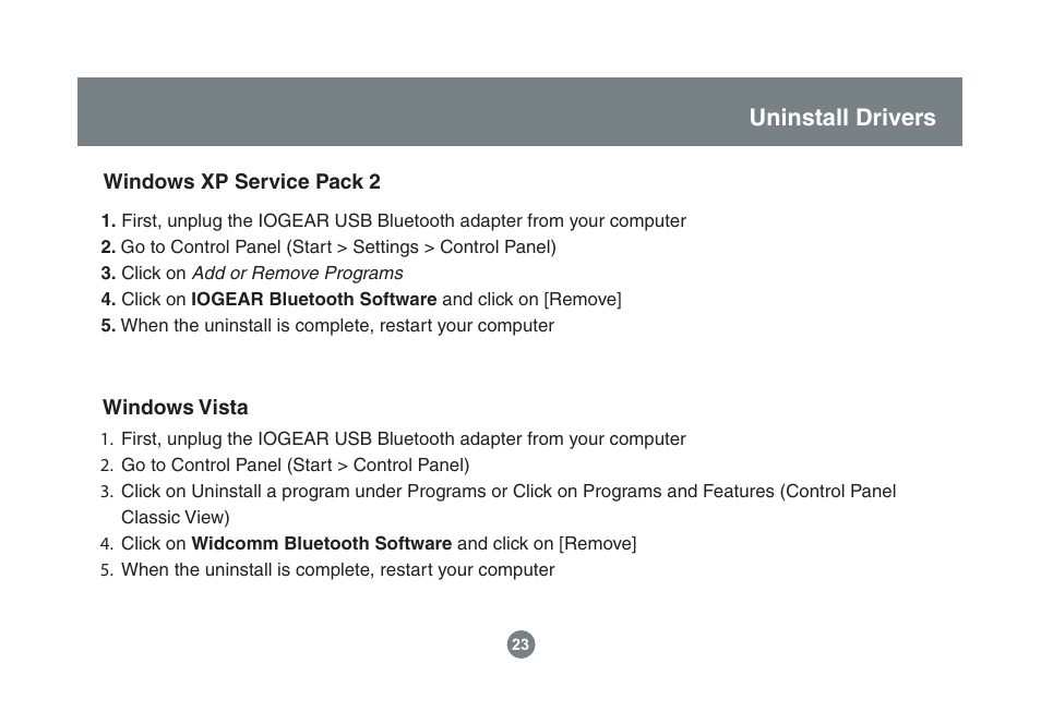 Uninstall drivers | IOGear GBU221/321 User Manual | Page 23 / 60