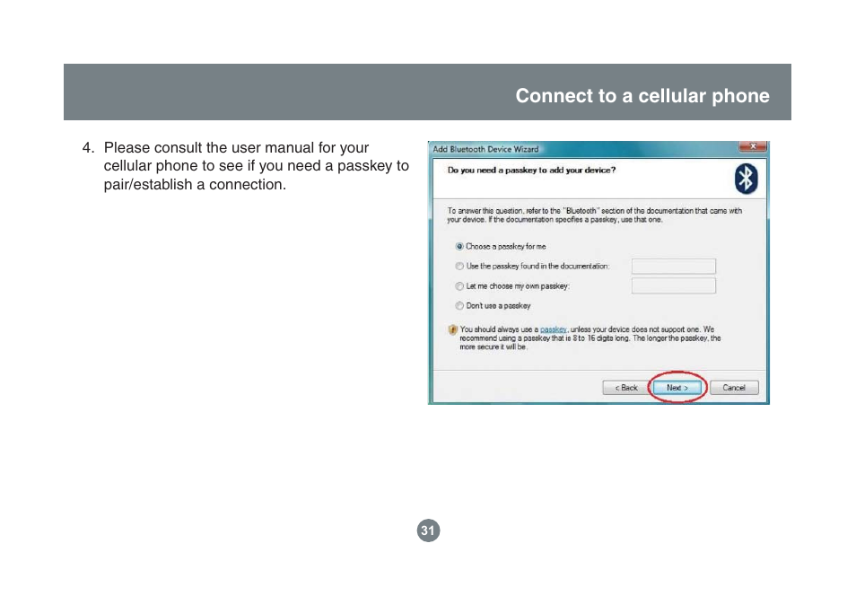 Connect to a cellular phone | IOGear GBU221/321 User Manual | Page 31 / 60