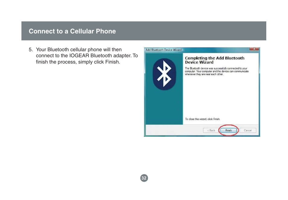 Connect to a cellular phone | IOGear GBU221/321 User Manual | Page 32 / 60