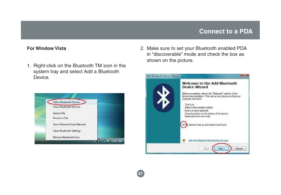 Connect to a pda | IOGear GBU221/321 User Manual | Page 47 / 60