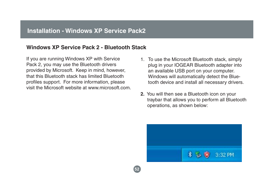 Installation - windows xp service pack2 | IOGear GBU221/321 User Manual | Page 52 / 60