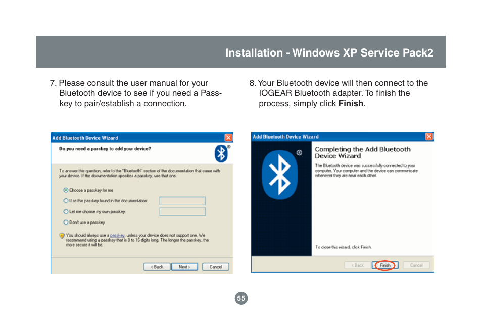 Installation - windows xp service pack2 | IOGear GBU221/321 User Manual | Page 55 / 60