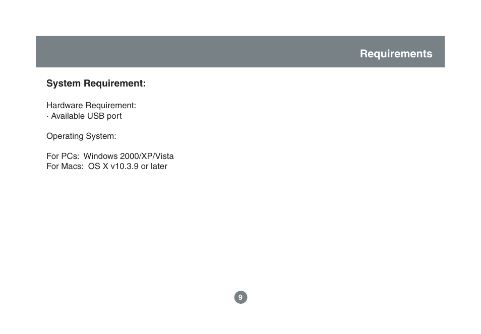 Requirements | IOGear GBU221/321 User Manual | Page 9 / 60