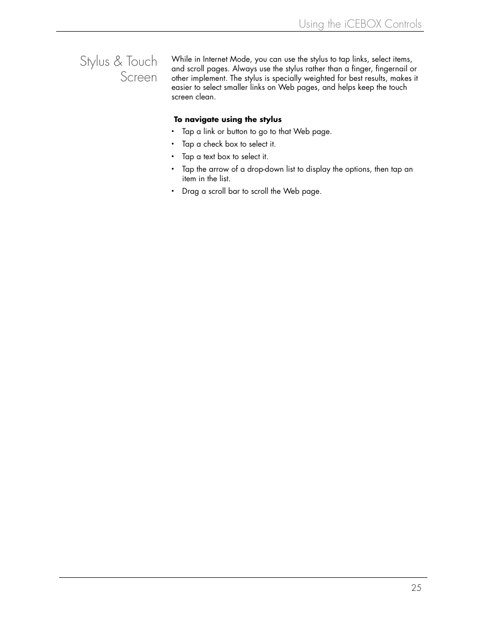 Stylus & touch screen, Using the icebox controls | iCEBOX iBOX flipscreen User Manual | Page 31 / 72