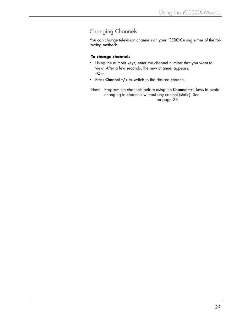 Using the icebox modes changing channels | iCEBOX iBOX flipscreen User Manual | Page 35 / 72