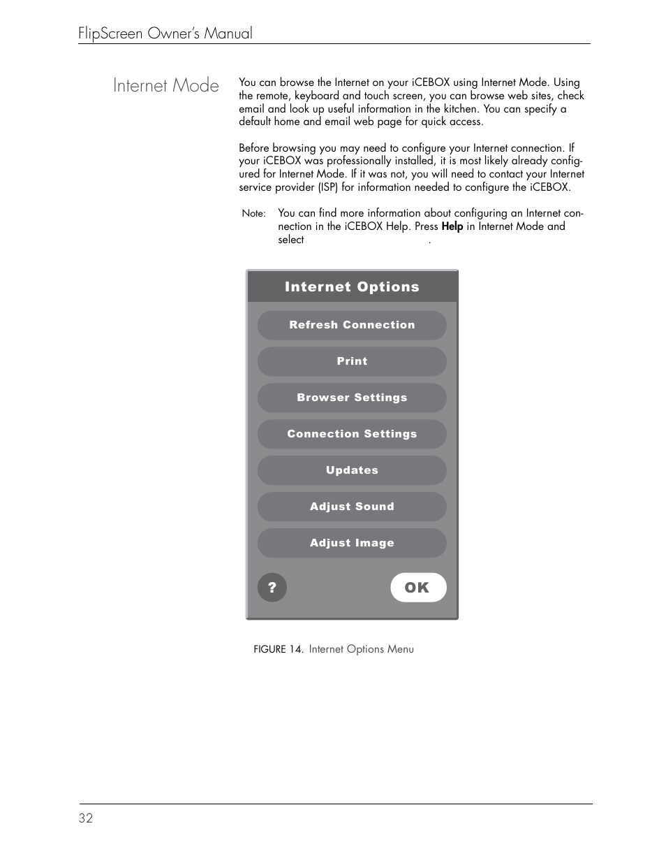 Internet mode, Flipscreen owner’s manual | iCEBOX iBOX flipscreen User Manual | Page 38 / 72