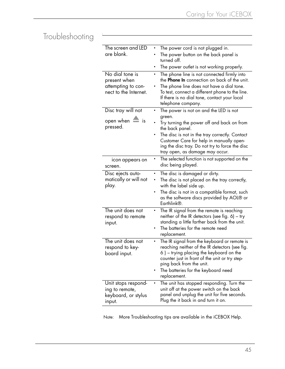 Troubleshooting, Caring for your icebox | iCEBOX iBOX flipscreen User Manual | Page 51 / 72