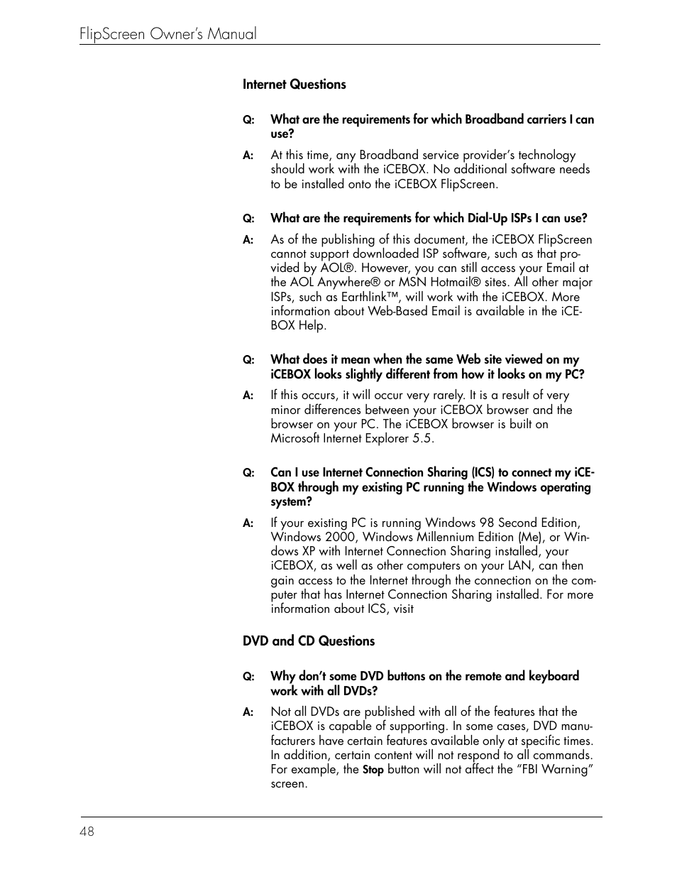 Flipscreen owner’s manual | iCEBOX iBOX flipscreen User Manual | Page 54 / 72