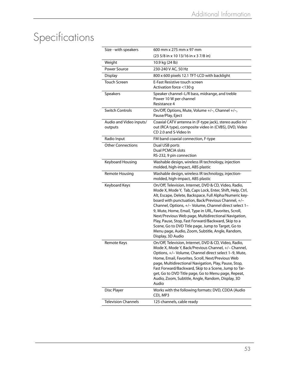 Specifications, Additional information | iCEBOX iBOX flipscreen User Manual | Page 59 / 72