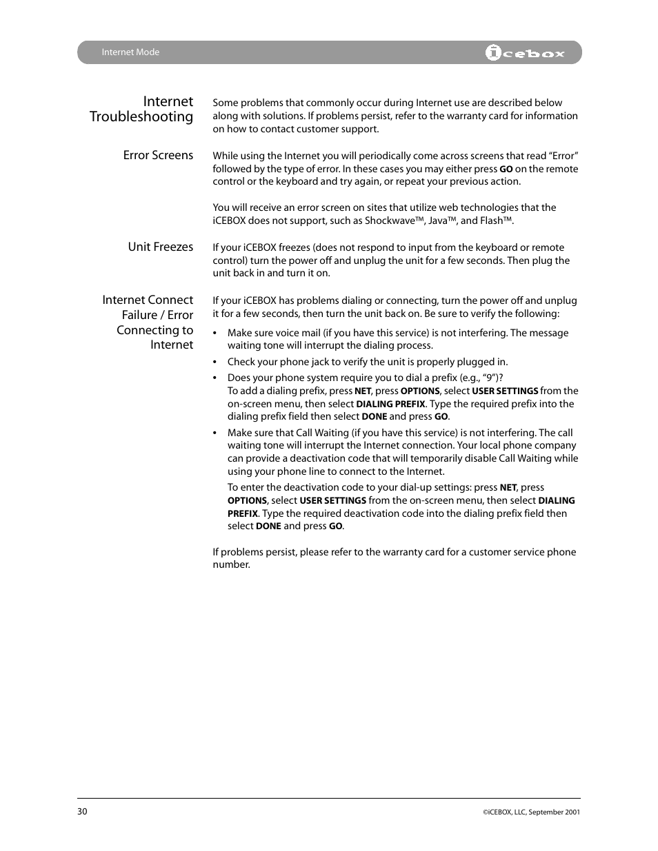 Internet troubleshooting | iCEBOX pmn User Manual | Page 39 / 49