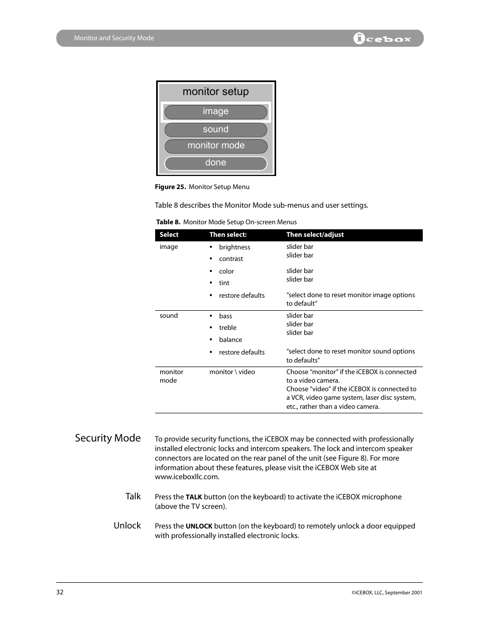 Security mode, Monitor setup | iCEBOX pmn User Manual | Page 41 / 49
