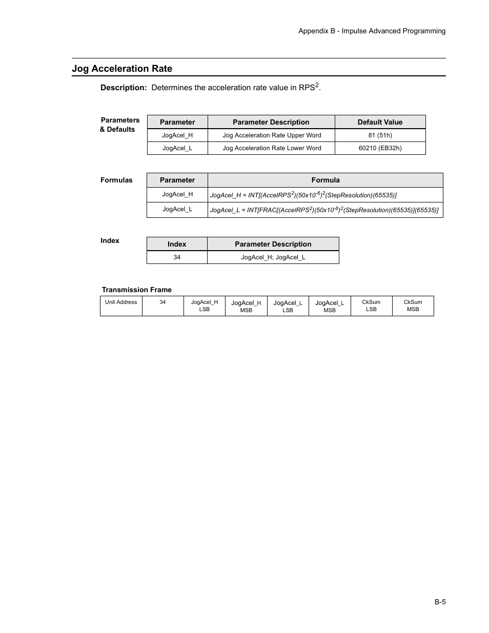 Jog acceleration rate | Impulse PCW-5181 User Manual | Page 103 / 120