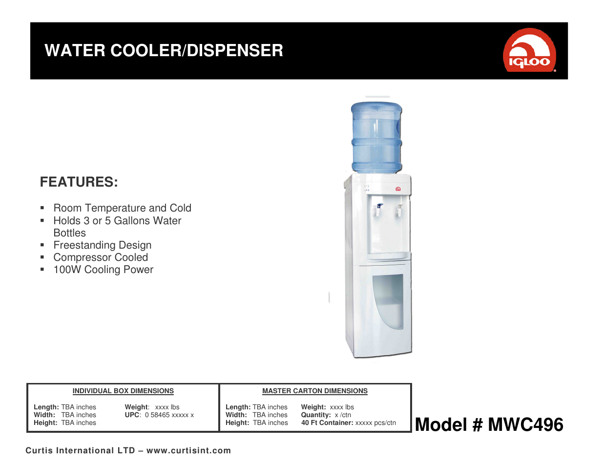 Igloo Water Cooler/Dispenser MWC496 User Manual | 1 page