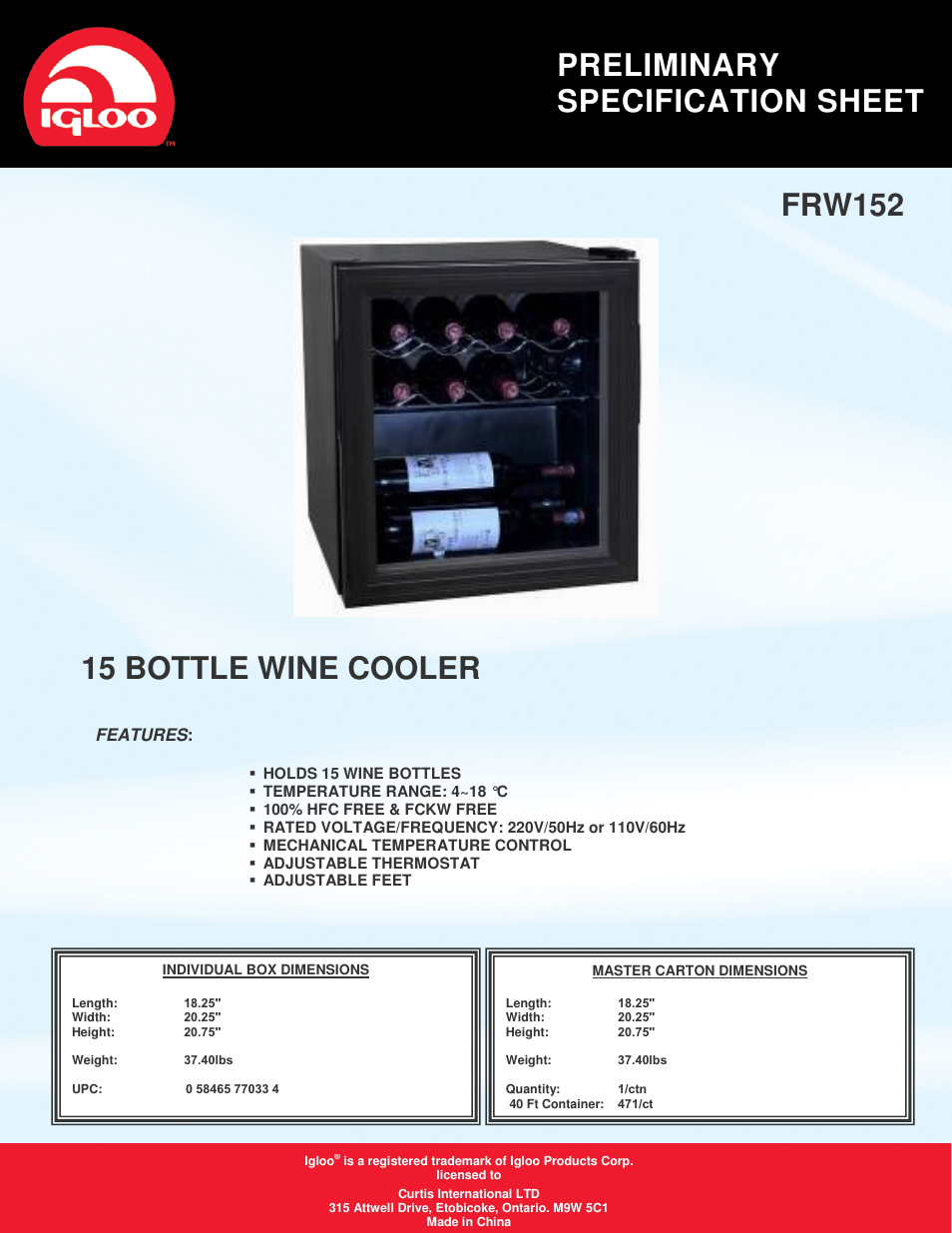 Igloo FRW152 User Manual | 1 page