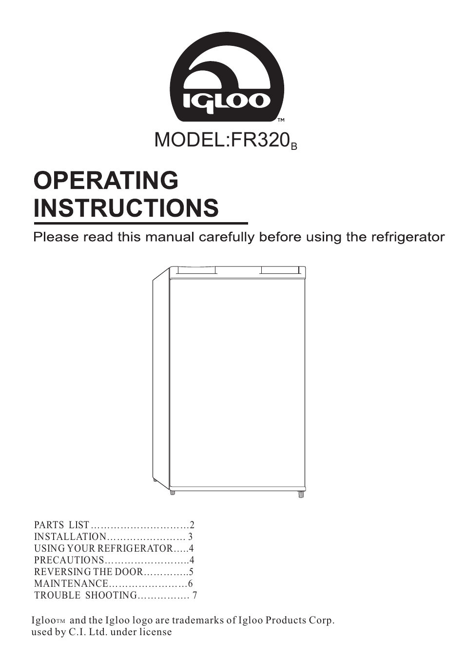 Igloo FR320B User Manual | 8 pages