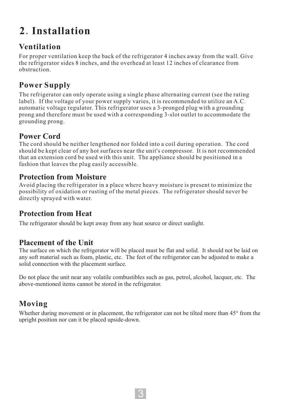 2 . installation | Igloo FR320B User Manual | Page 4 / 8