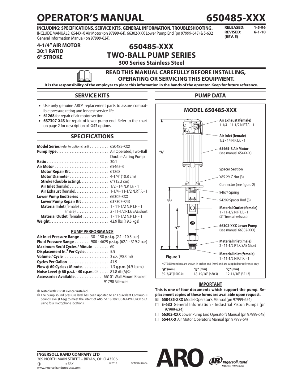 Ingersoll-Rand TWO_BALL PUMP SERIES 650485-XXX User Manual | 2 pages