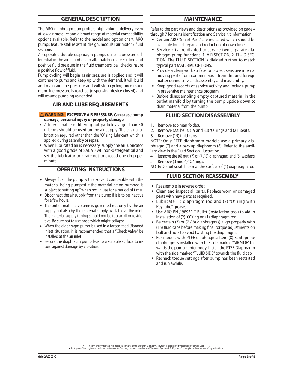 General description, Air and lube requirements, Operating instructions | Maintenance | Ingersoll-Rand 6662AX-X-C User Manual | Page 3 / 8