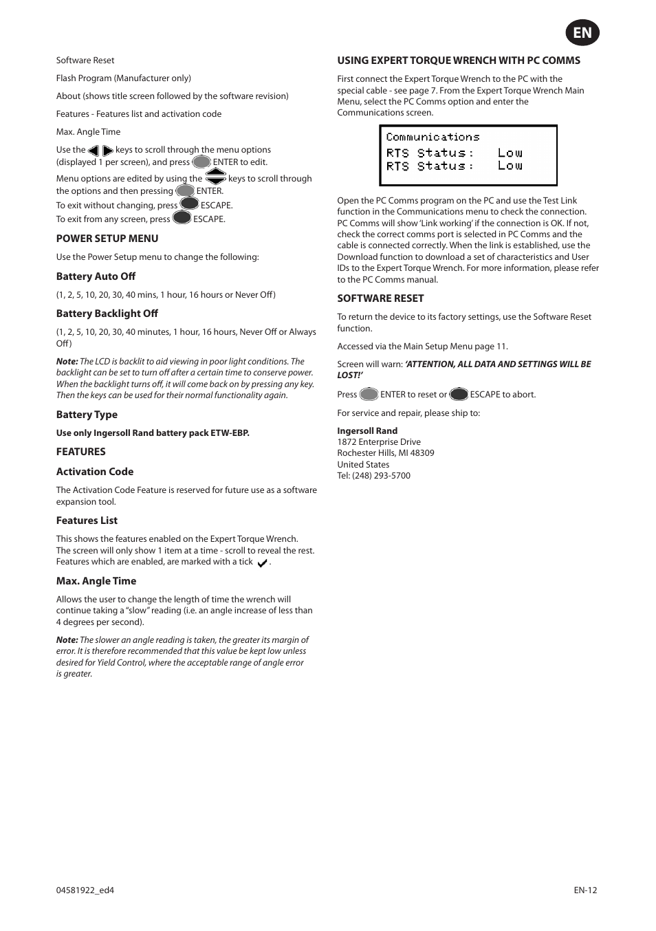 Ingersoll-Rand ETW-E75 User Manual | Page 13 / 92