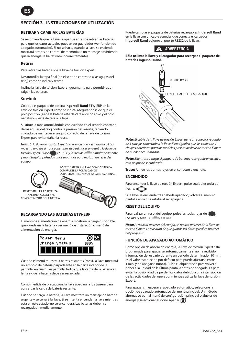 Sección 3 - instrucciones de utilización | Ingersoll-Rand ETW-E75 User Manual | Page 20 / 92