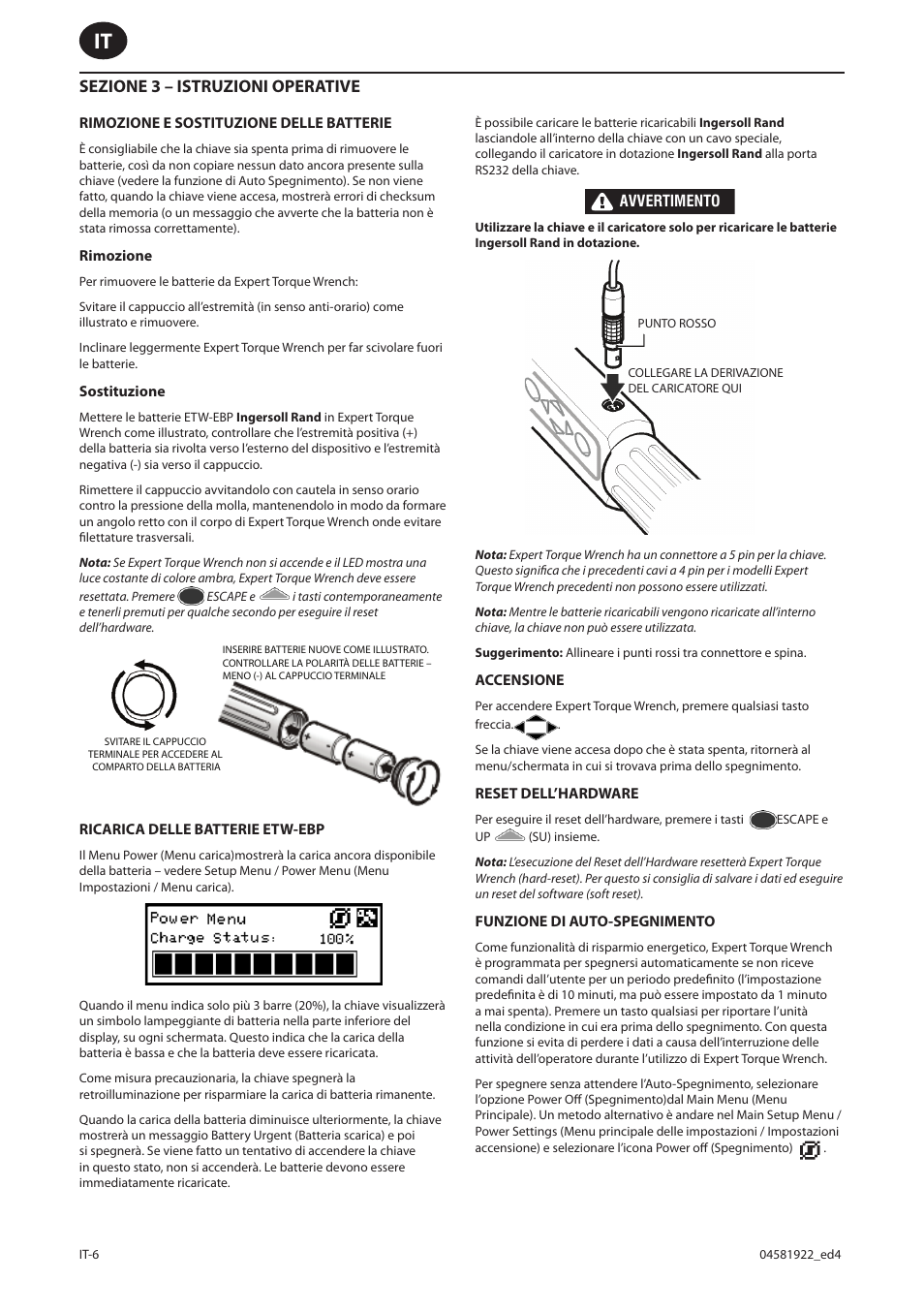 Sezione 3 – istruzioni operative | Ingersoll-Rand ETW-E75 User Manual | Page 46 / 92