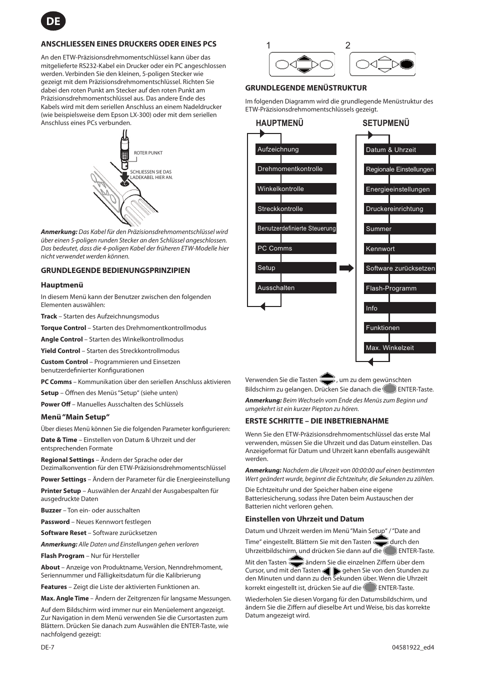 Hauptmenü setupmenü | Ingersoll-Rand ETW-E75 User Manual | Page 60 / 92