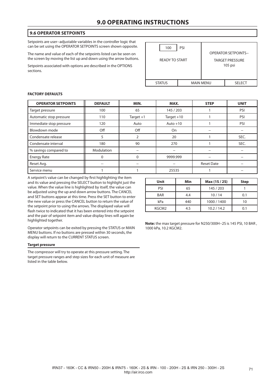 0 operating instructions | Ingersoll-Rand NIRVANA IRN75-160K-2S User Manual | Page 73 / 100