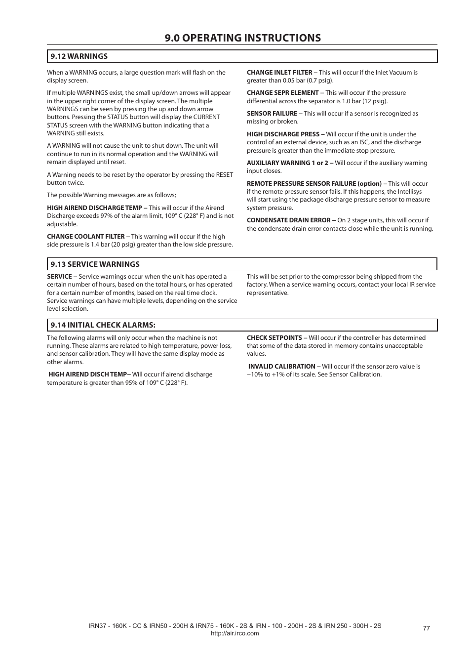 0 operating instructions | Ingersoll-Rand NIRVANA IRN75-160K-2S User Manual | Page 79 / 100