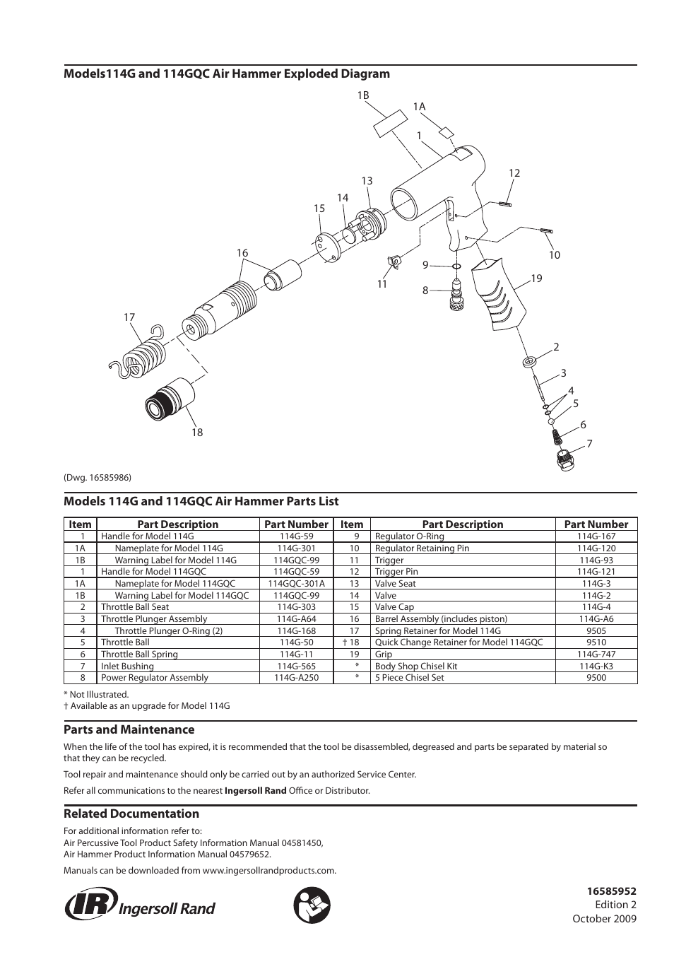 Ingersoll-Rand 114G User Manual | 2 pages