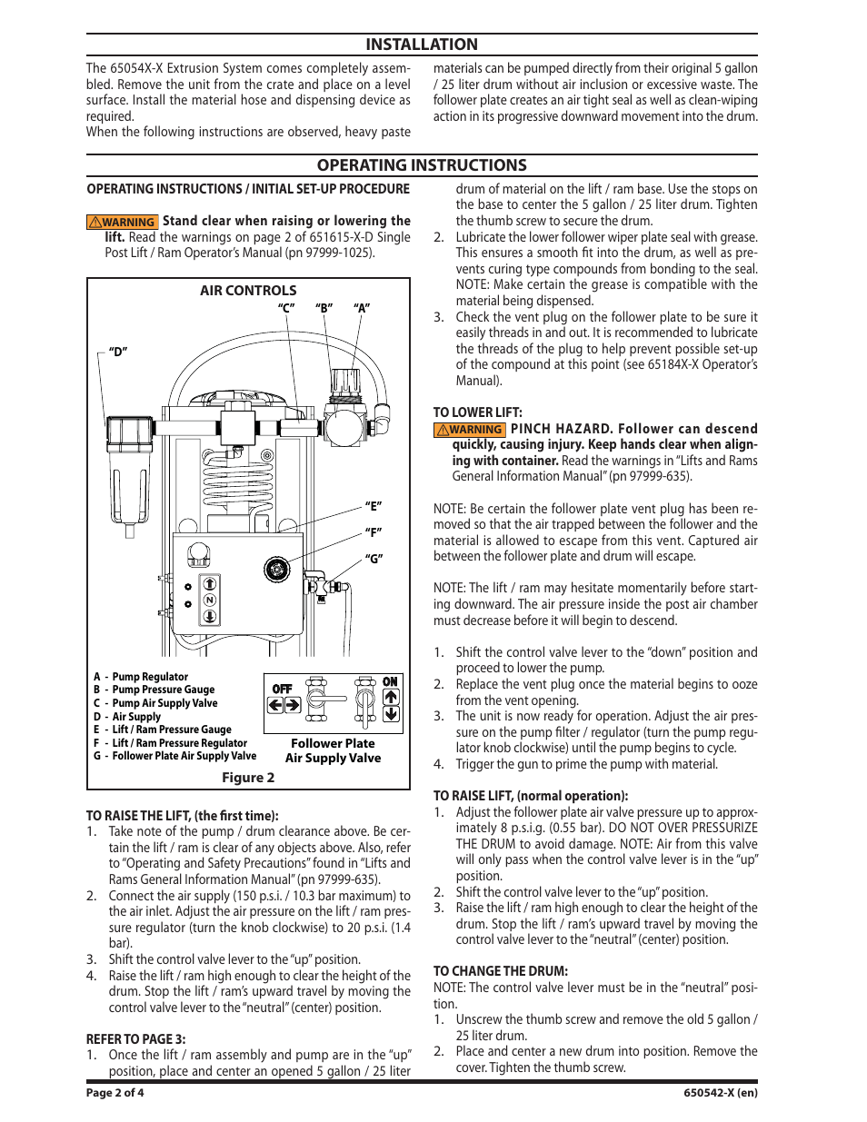 Installation, Operating instructions | Ingersoll-Rand ARO 650542-1 User Manual | Page 2 / 4