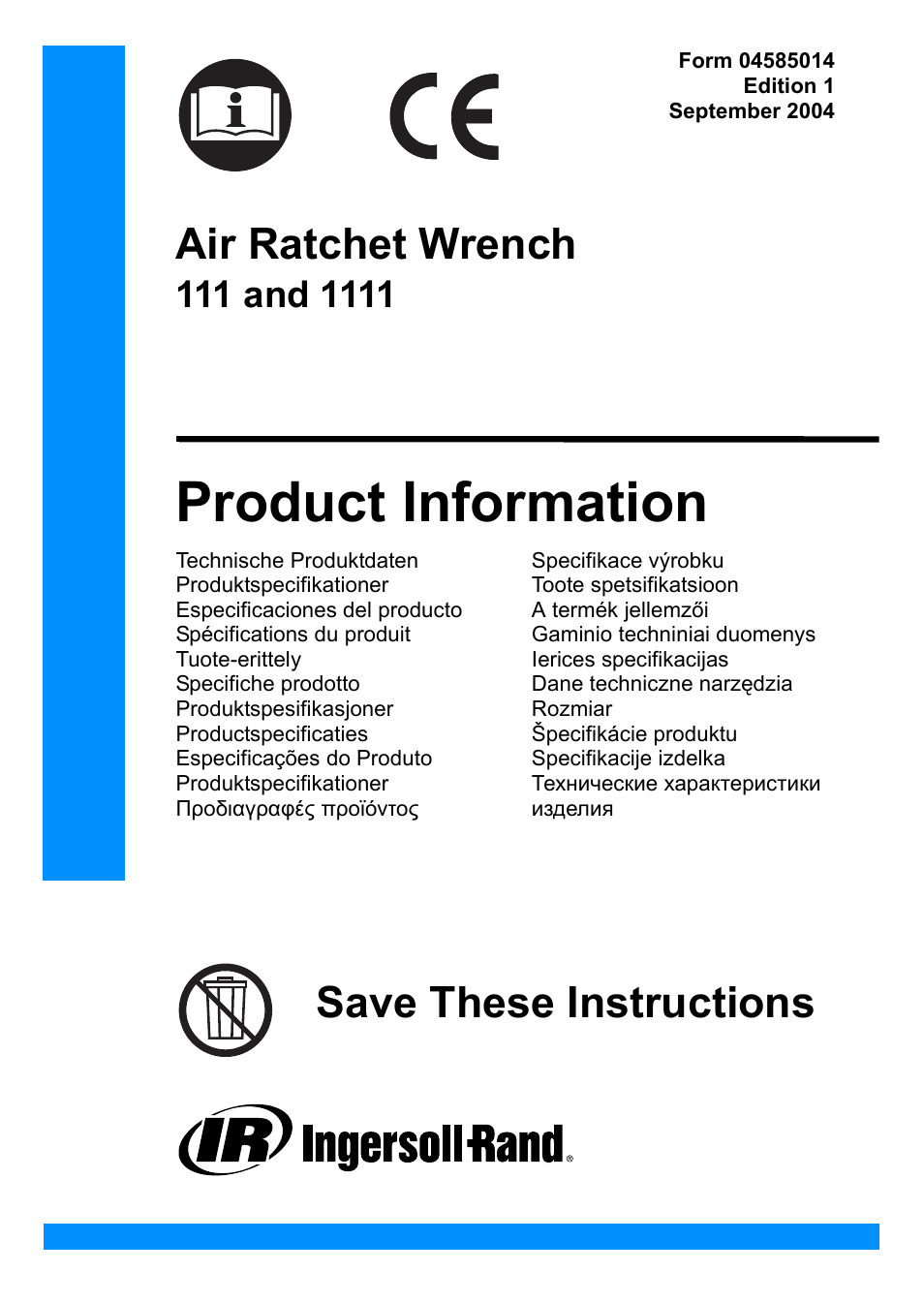Ingersoll-Rand AIR RATCHET WRENCH 111 User Manual | 28 pages