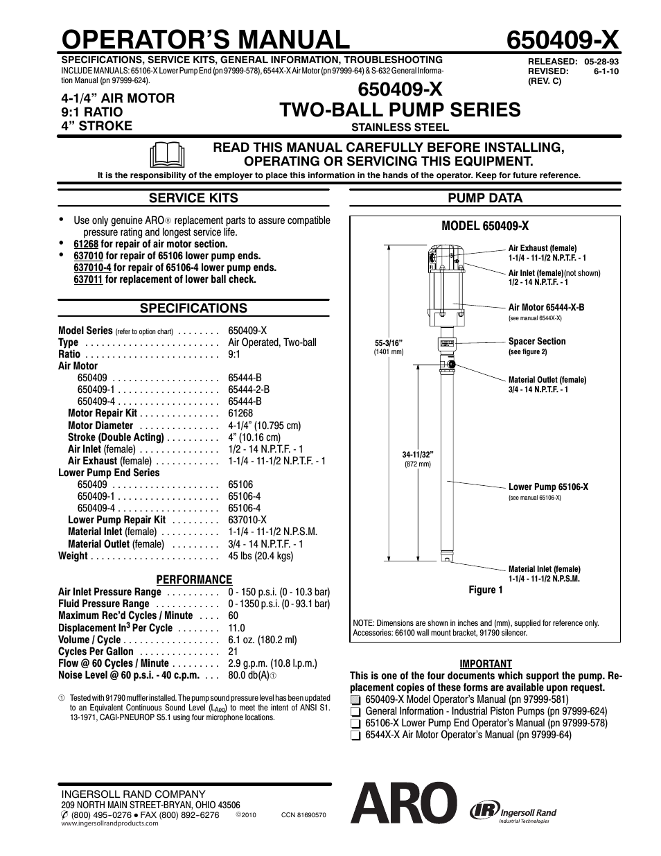 Ingersoll-Rand TWO BALL PUMP SERIES 650409-X User Manual | 2 pages