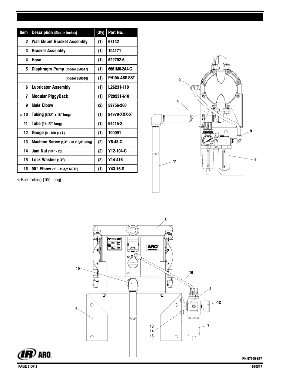 Parts list | Ingersoll-Rand 650518 User Manual | Page 2 / 2