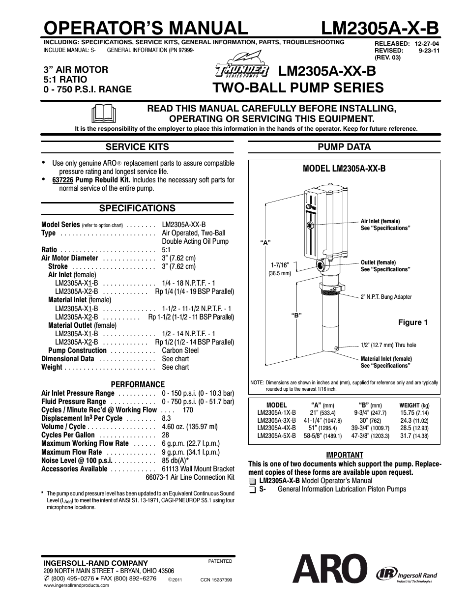 Ingersoll-Rand LM2305A-X-B User Manual | 4 pages