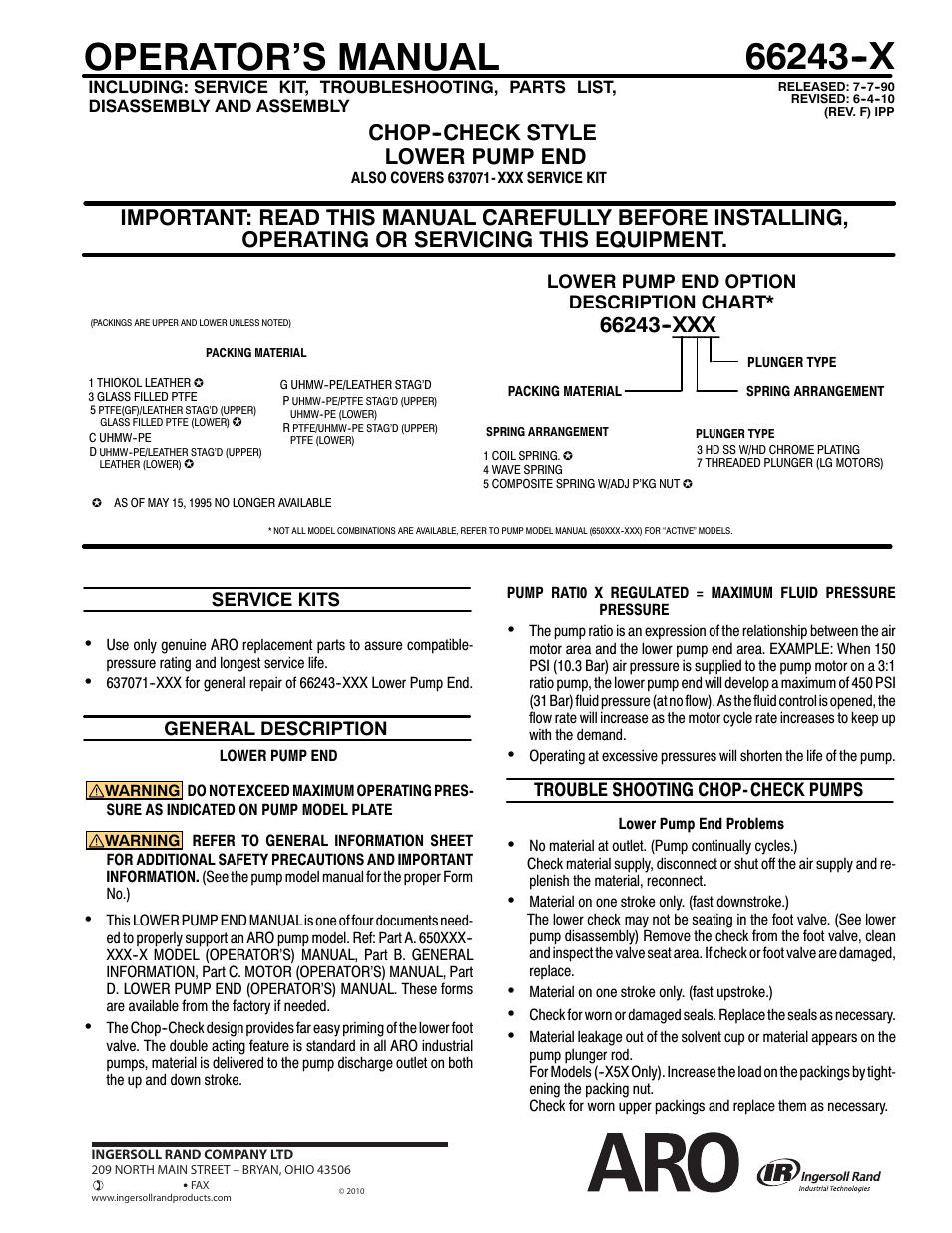 Ingersoll-Rand 66243-X User Manual | 4 pages