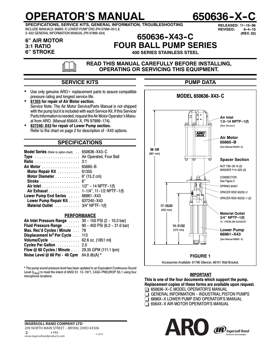 Ingersoll-Rand ARO 650636-X-C User Manual | 2 pages