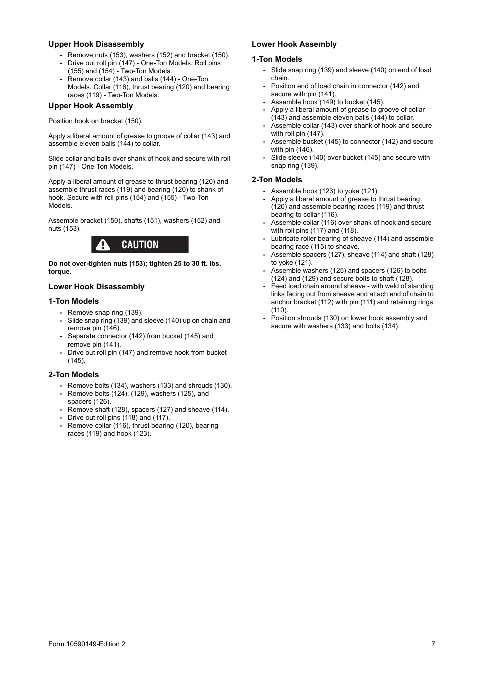 Ton models, Caution | Ingersoll-Rand 7792-A User Manual | Page 7 / 16