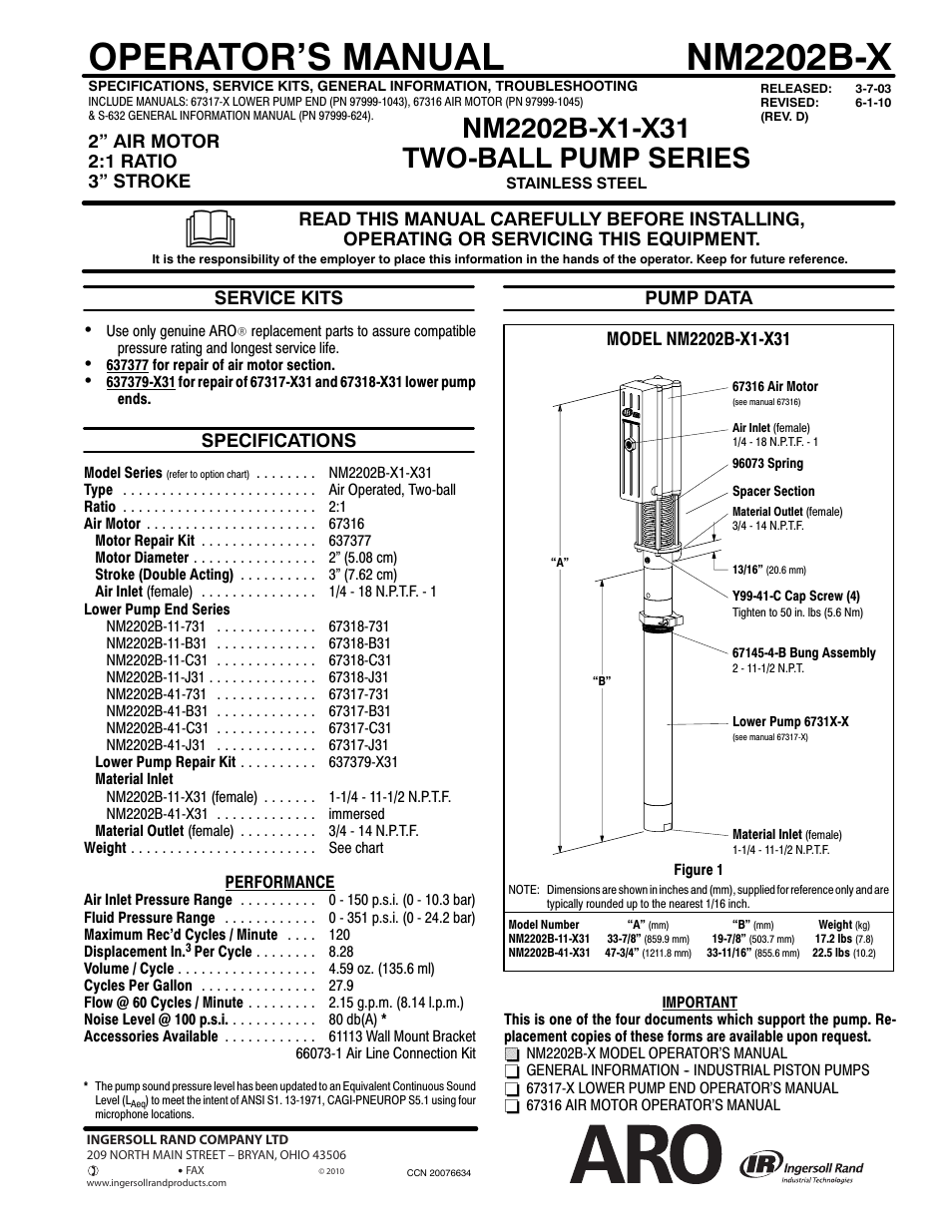 Ingersoll-Rand TWO-BALL NM2202B-X User Manual | 2 pages