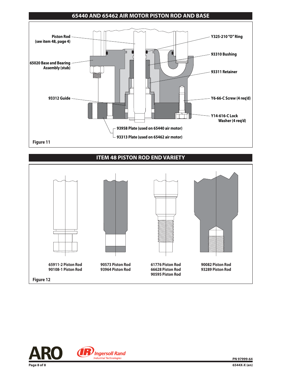 65440 / 65462 air motor piston rod and base, Piston rod end variety | Ingersoll-Rand 6544X-X User Manual | Page 8 / 8
