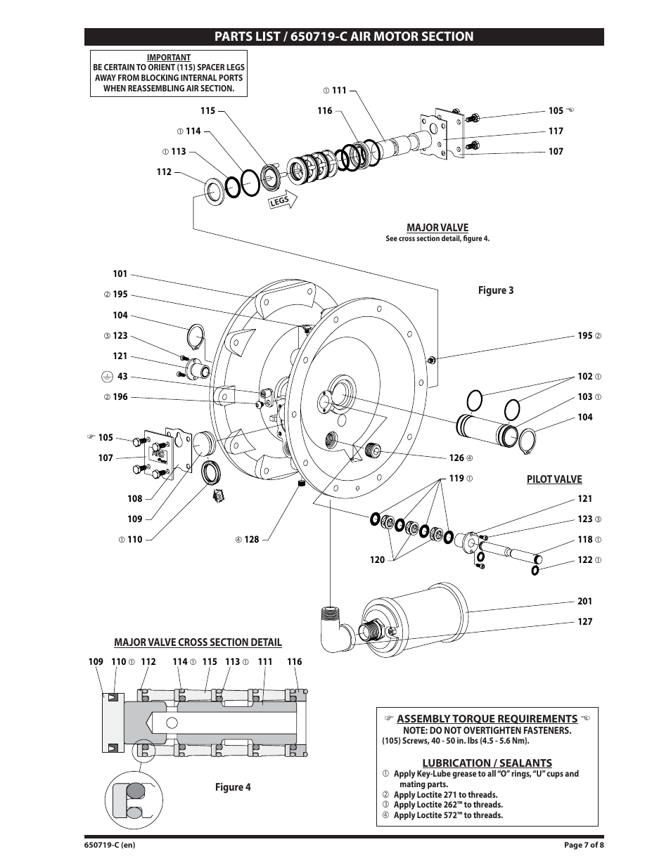 Air motor section parts list view | Ingersoll-Rand 650719-C User Manual | Page 7 / 8
