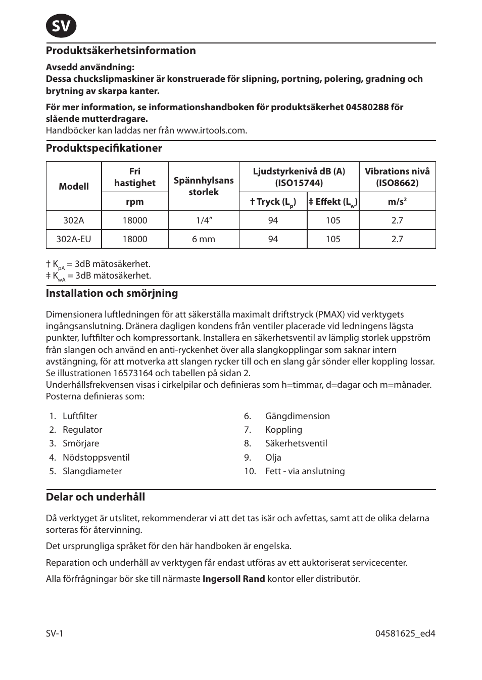 Ingersoll-Rand 302A-EU User Manual | Page 10 / 32
