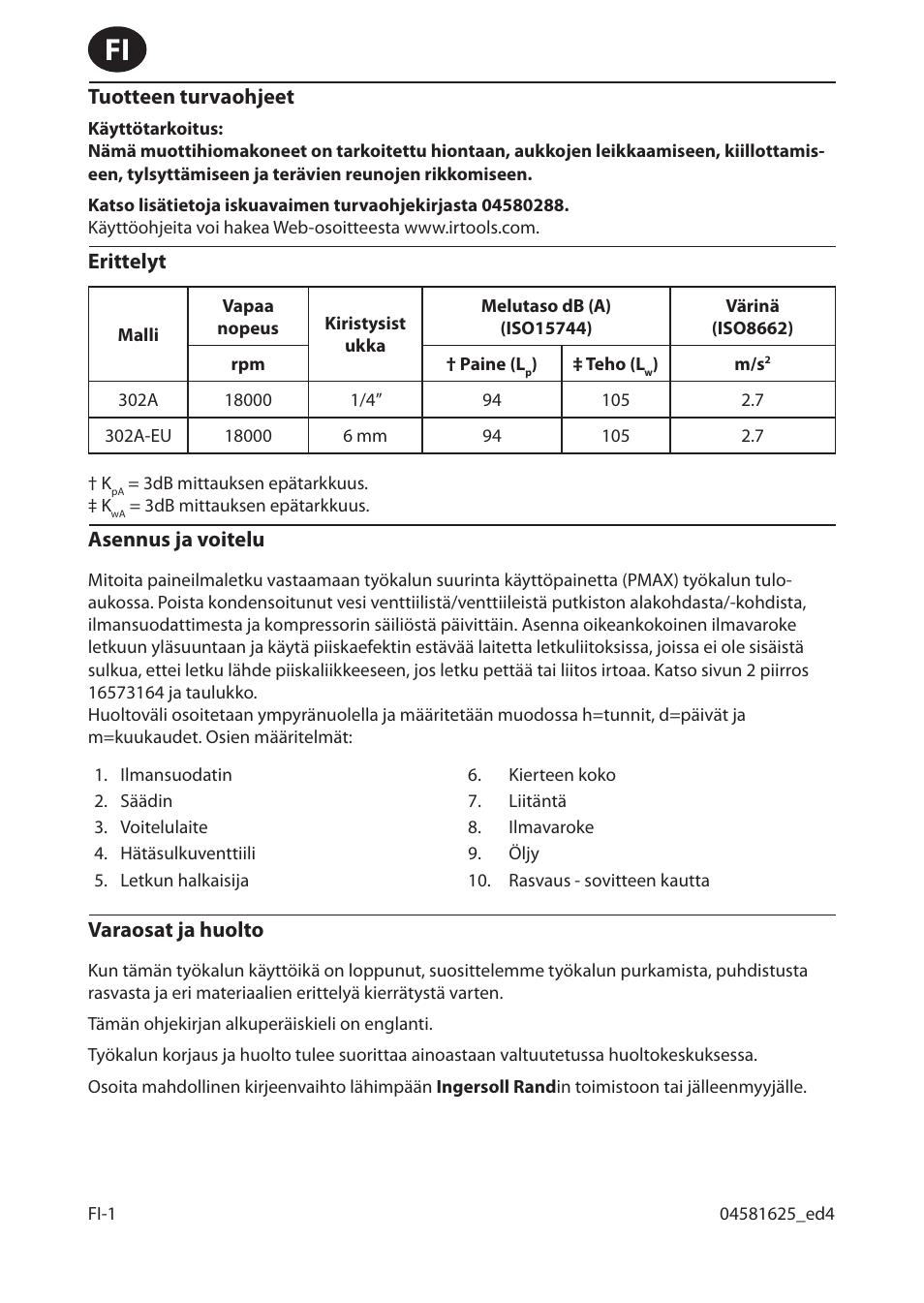 Ingersoll-Rand 302A-EU User Manual | Page 12 / 32