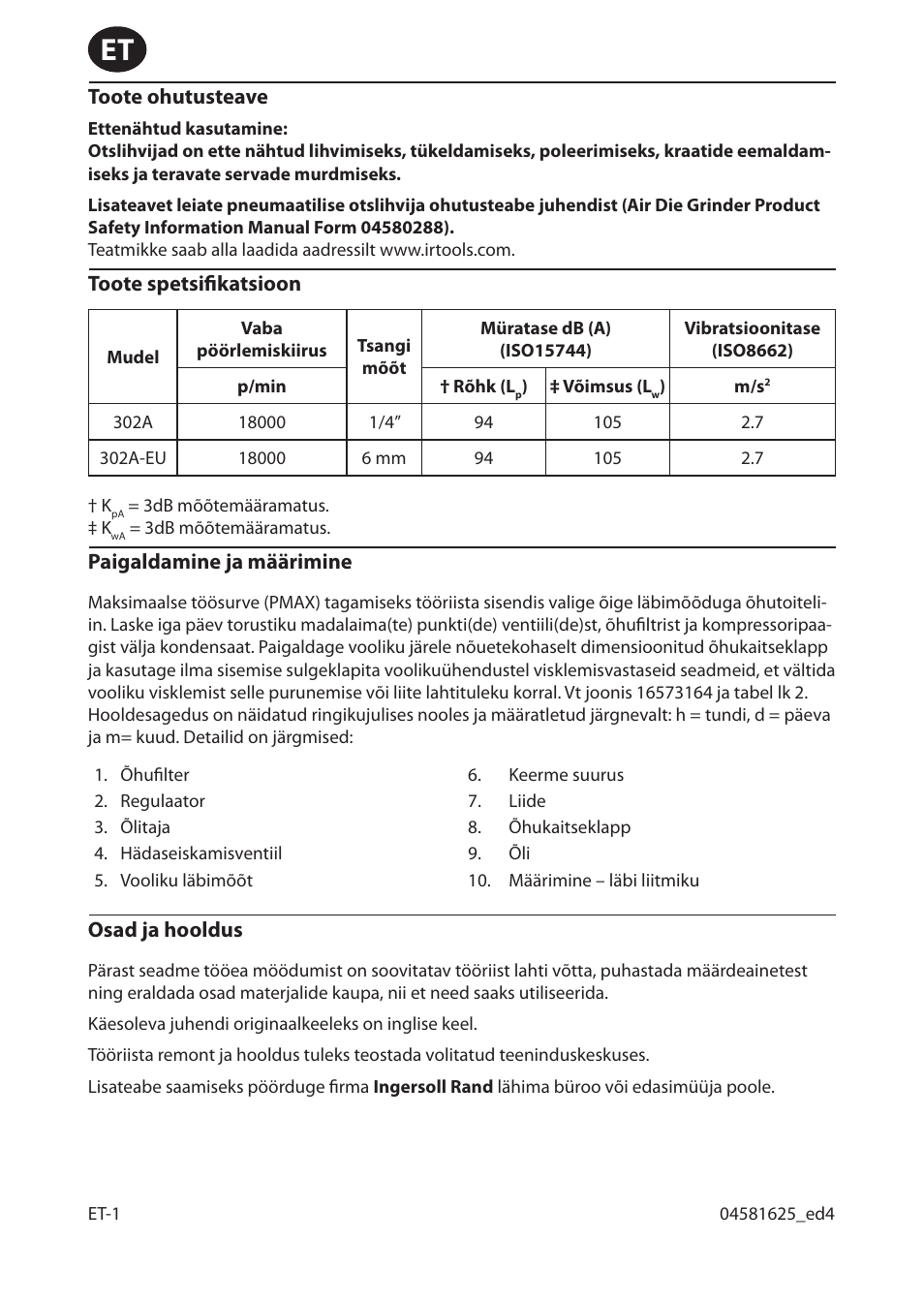 Ingersoll-Rand 302A-EU User Manual | Page 18 / 32